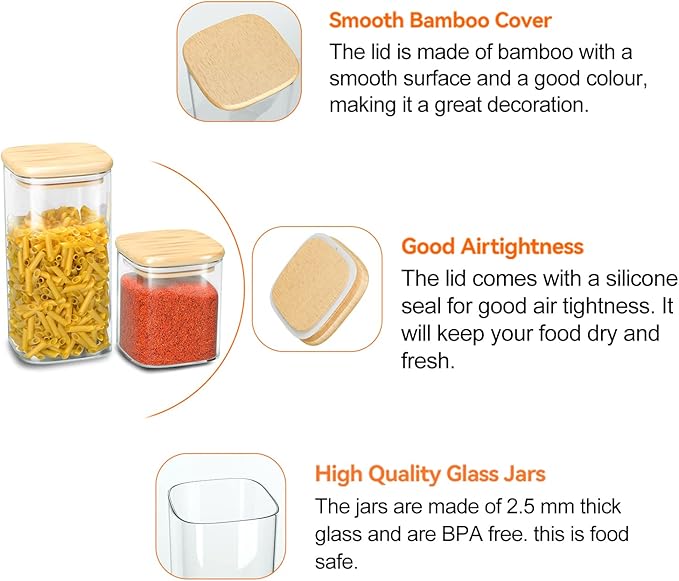 Acetshop 12-Pack Glass Storage Jars with Bamboo Lids, Airtight Food Jars for Kitchen Organization, Spice, Coffee, Tea, Sugar, Pasta, and Snacks