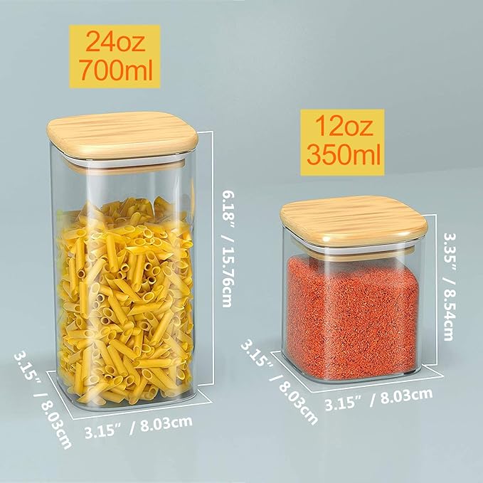 Acetshop 12-Pack Glass Storage Jars with Bamboo Lids, Airtight Food Jars for Kitchen Organization, Spice, Coffee, Tea, Sugar, Pasta, and Snacks