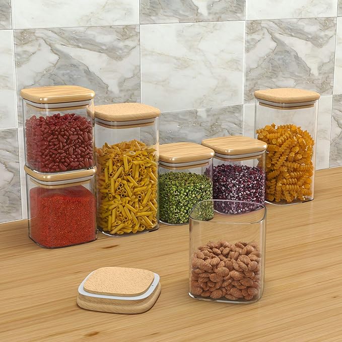 Acetshop 12-Pack Glass Storage Jars with Bamboo Lids, Airtight Food Jars for Kitchen Organization, Spice, Coffee, Tea, Sugar, Pasta, and Snacks
